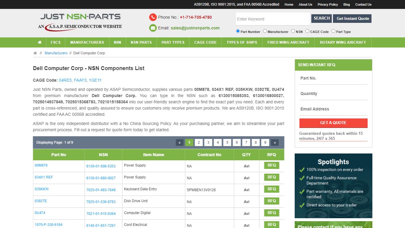 Dell Computer Corp NSN Parts Online Catalog List